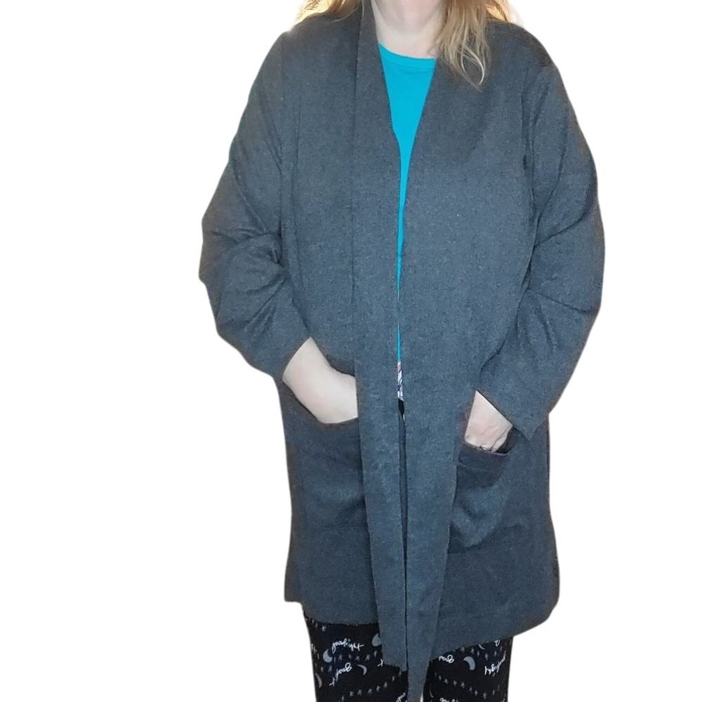 Susan Graver Weekend Size 3X Brushed Knit Cardigan Gray Pockets A298476